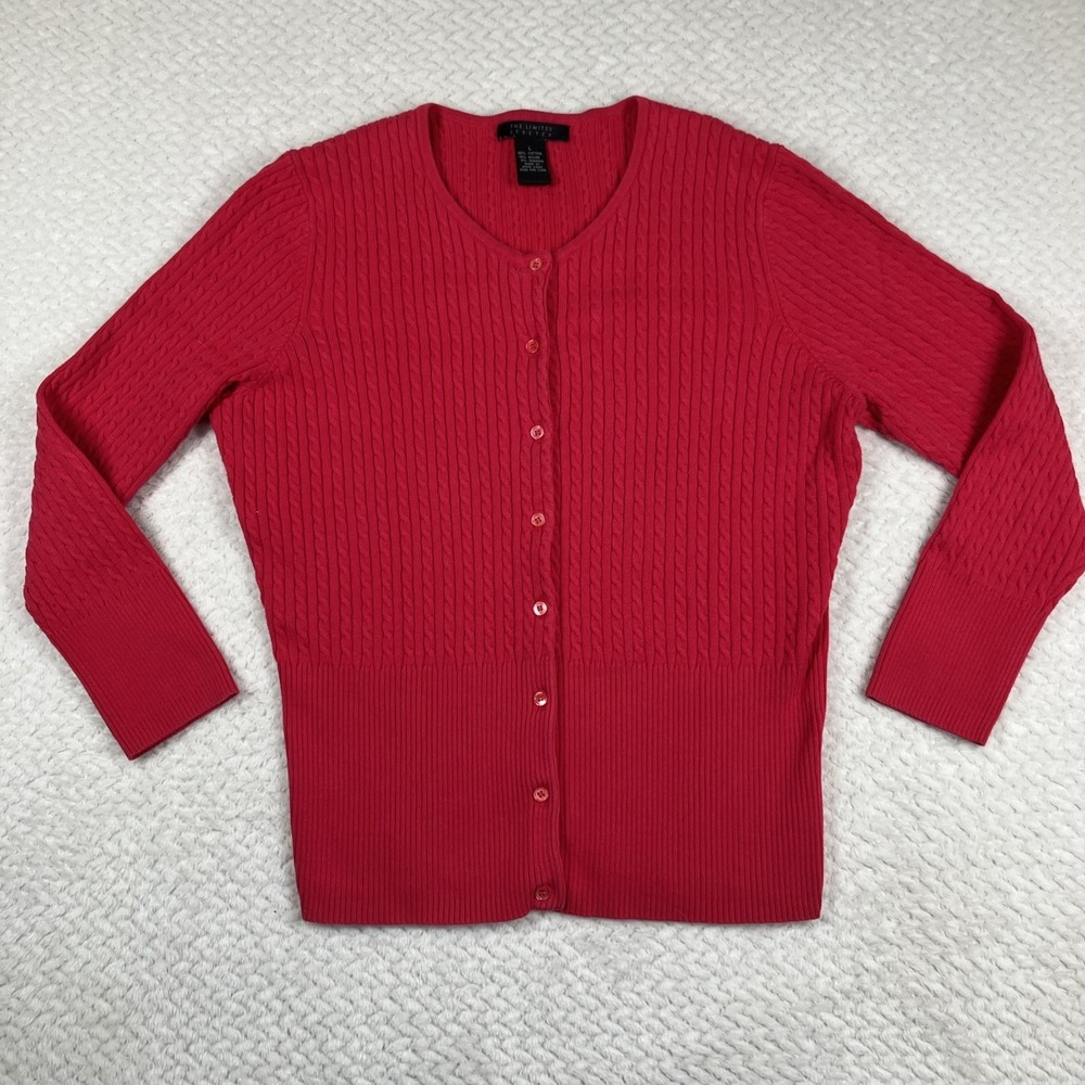 VTG Y2K The‎ Limited Womens Large Pink Cable Knit Cardigan Schoolgirl Old Money